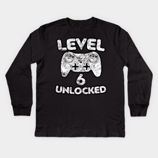 Kids Level 6 Unlocked 6Th Video Gamer Birthday Kids Long Sleeve T-Shirt